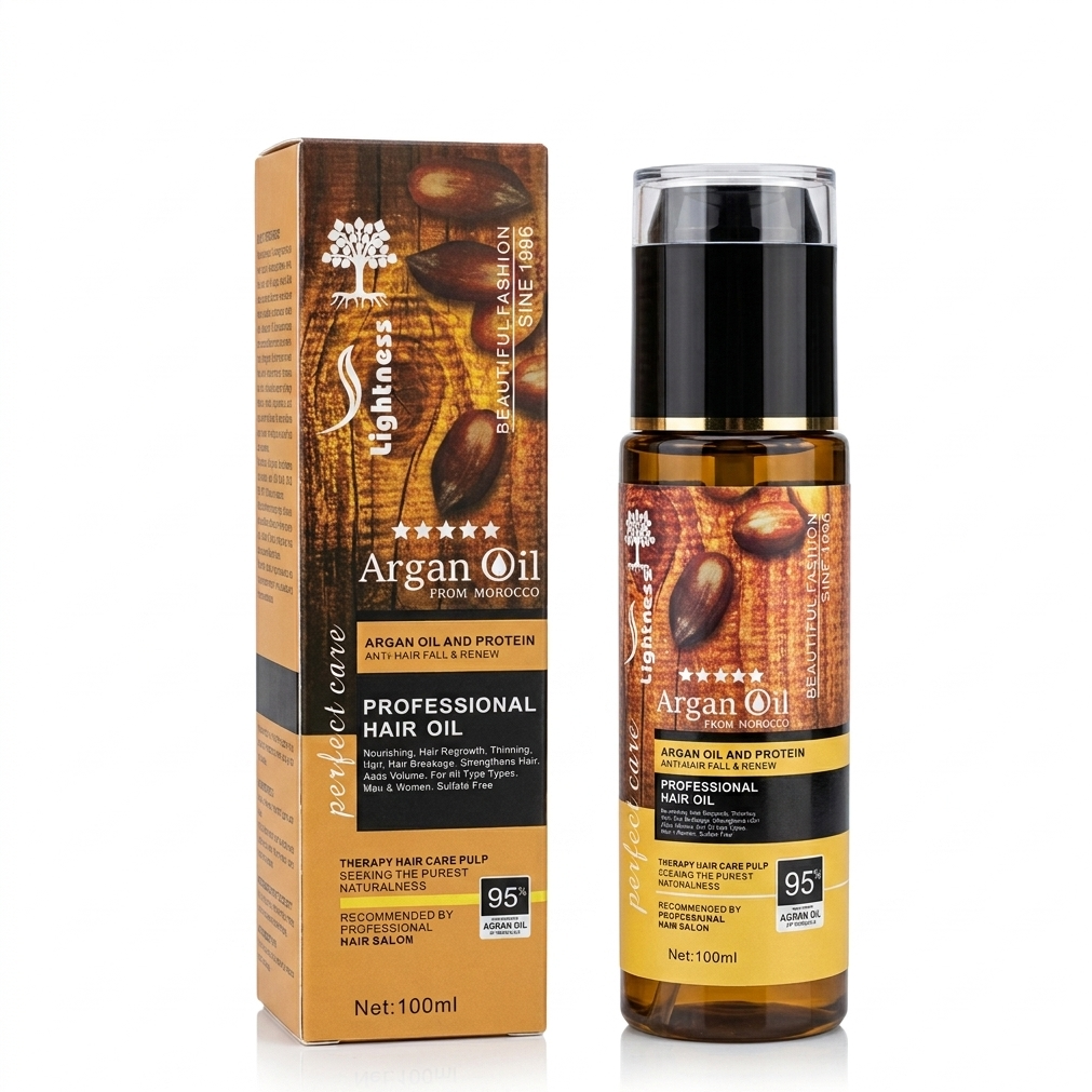 روغن آرگان لایتنس Lightness مدل شیشه ای حجم 100 میلی لیتر