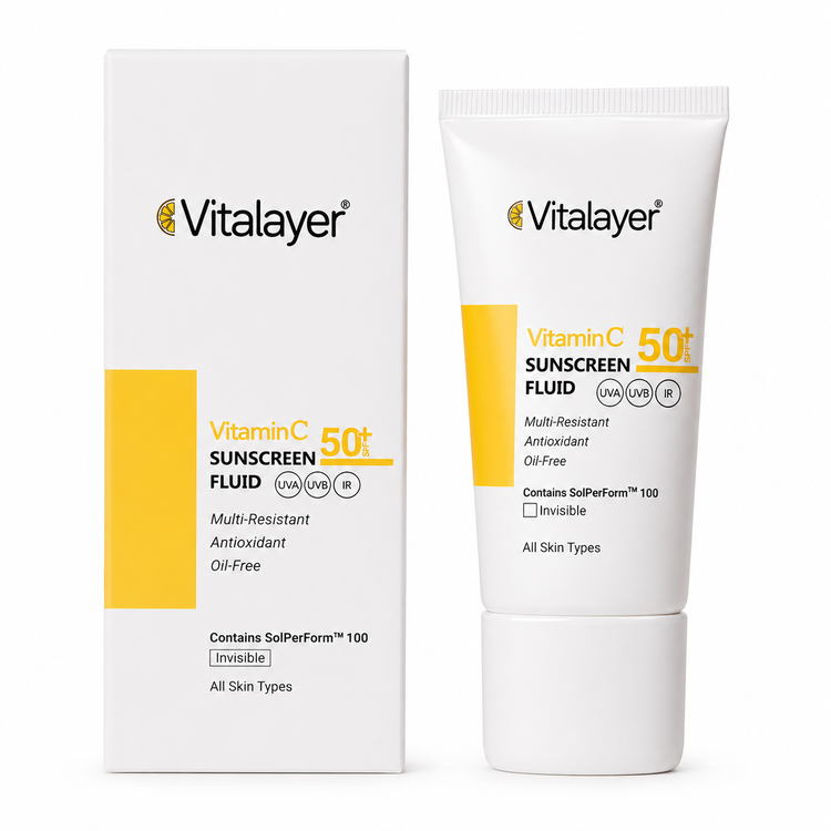 فلوئید ضدآفتاب بی رنگ ویتالیر Vitalyar مناسب انواع پوست SPF 50 حجم 50 میلی لیتر