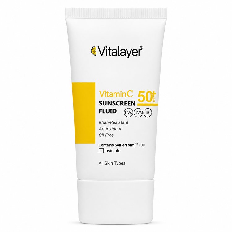 فلوئید ضدآفتاب بی رنگ ویتالیر Vitalyar مناسب انواع پوست SPF 50 حجم 50 میلی لیتر