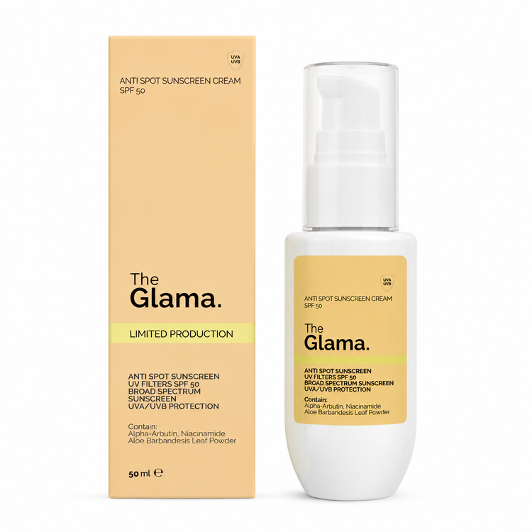 کرم ضد آفتاب GLAMA گلاما بی رنگ و ضد لک مدل ANTI SPOT مناسب انواع پوست SPF 50