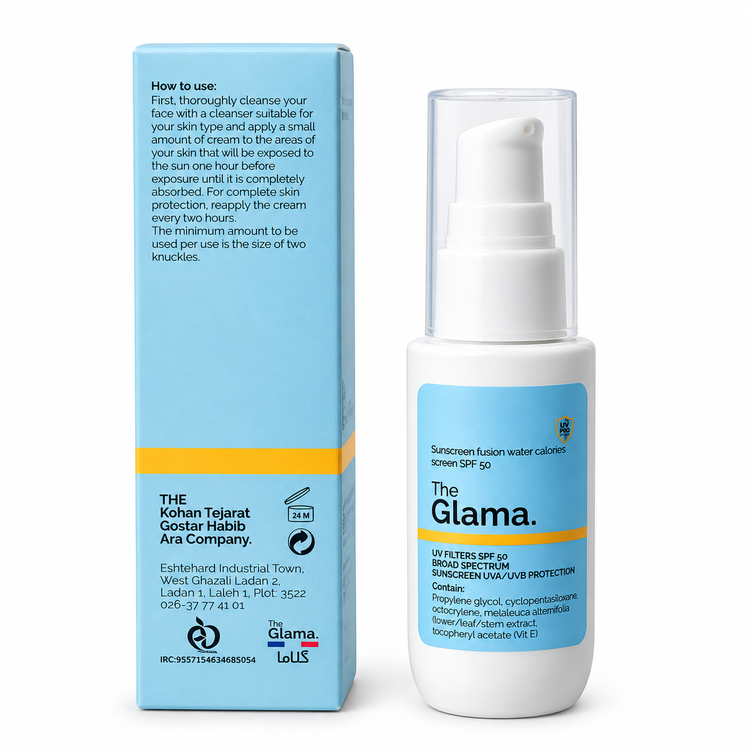 کرم ضد آفتاب گلاما THE GLAMA مدل FUSION WATER مناسب انواع پوست SPF50 حجم 50 میلی لیتر